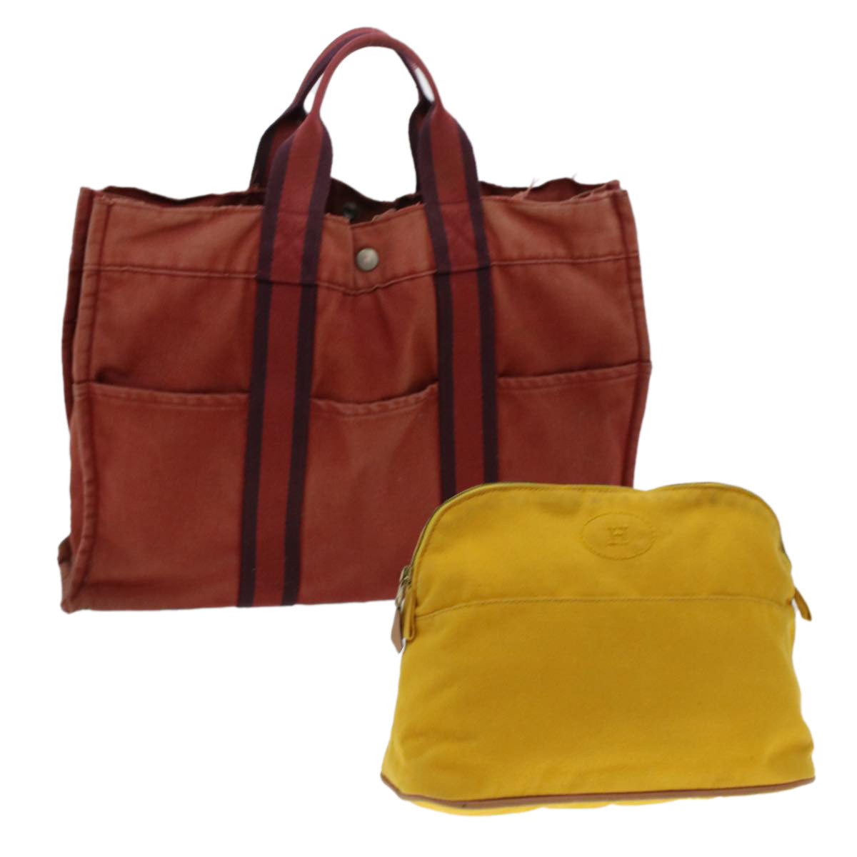 HERMES Hand Bag Canvas Pouch 2Set Red Yellow Auth bs5034