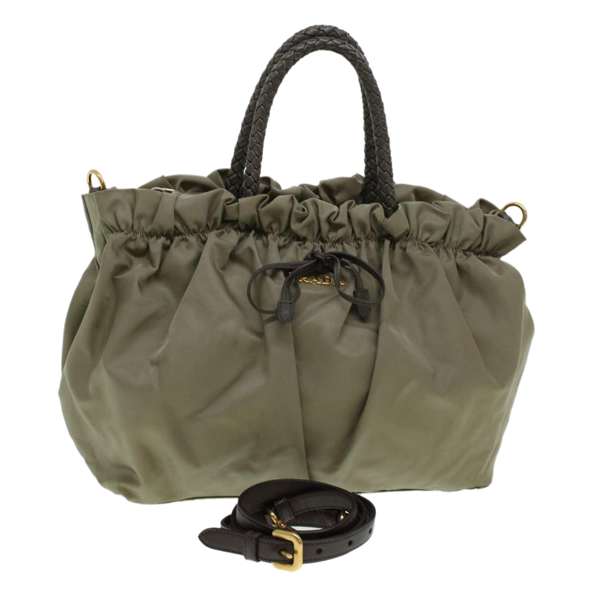 PRADA Hand Bag Nylon 2way Khaki Auth bs5073