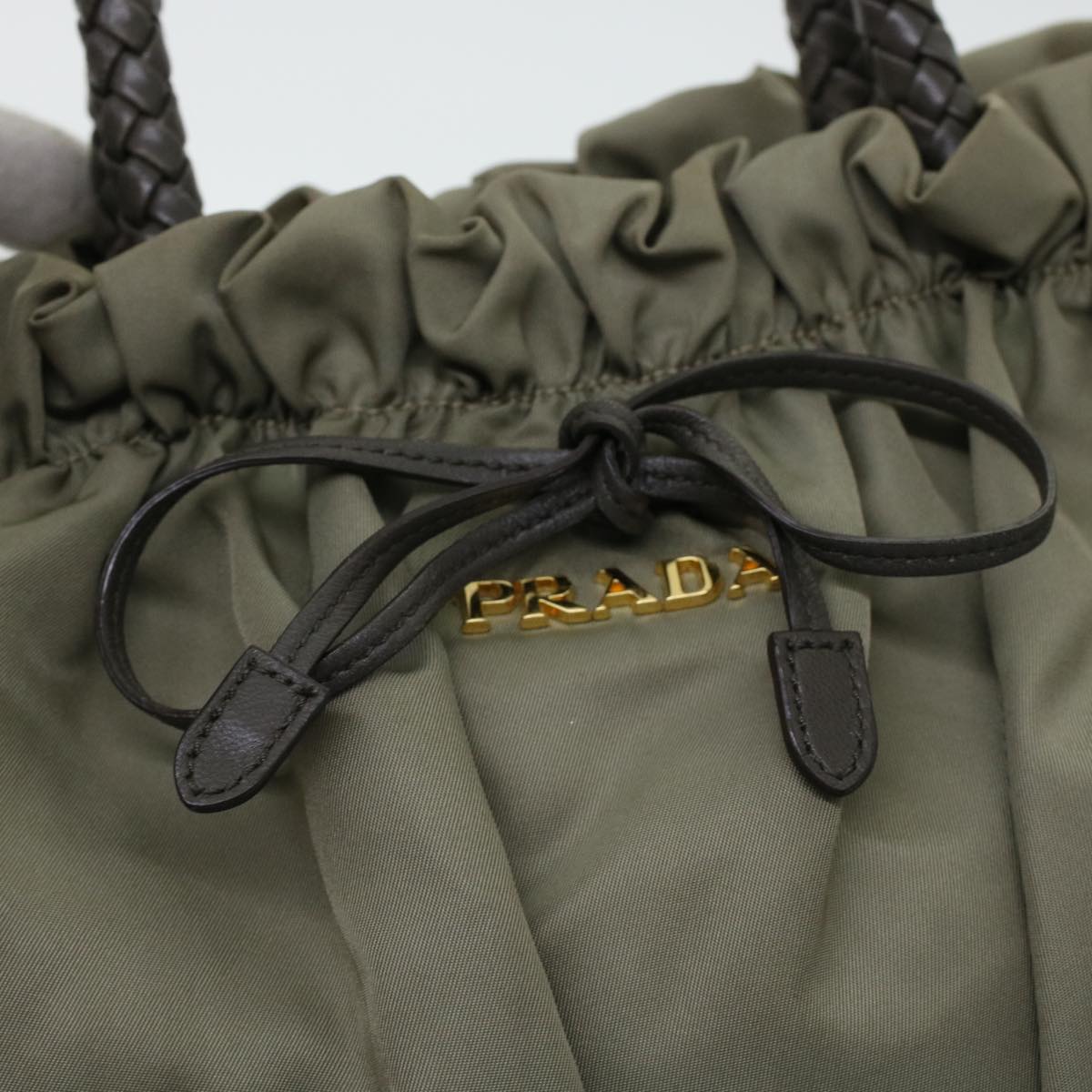 PRADA Hand Bag Nylon 2way Khaki Auth bs5073