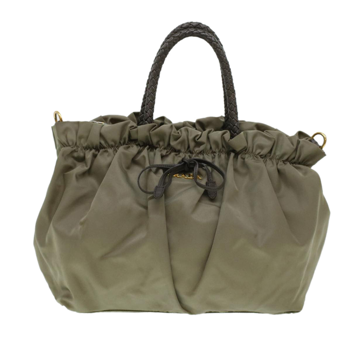 PRADA Hand Bag Nylon 2way Khaki Auth bs5073