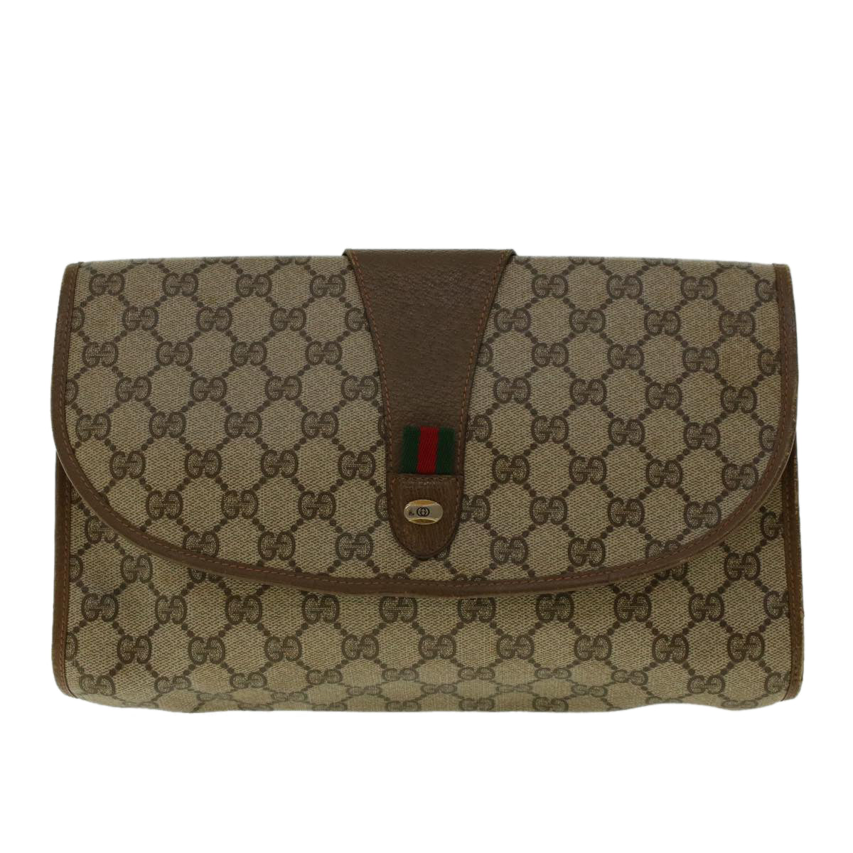 GUCCI GG Canvas Web Sherry Line Clutch Bag Beige Red Green 8901031 Auth bs5120