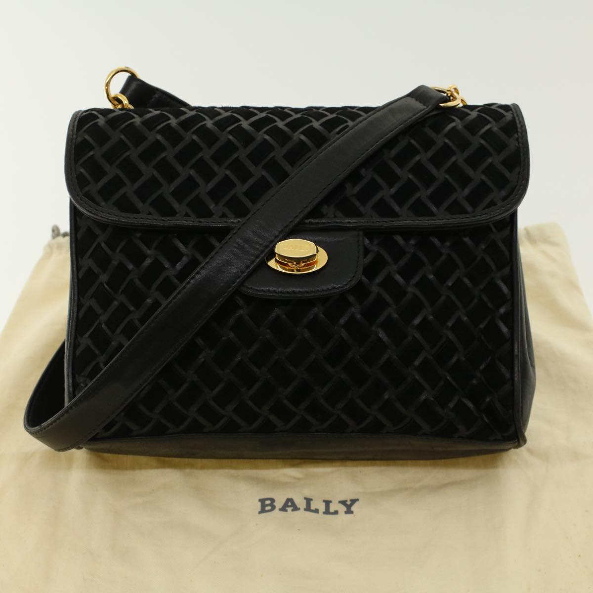 BALLY Shoulder Bag Leather Black Auth bs5136