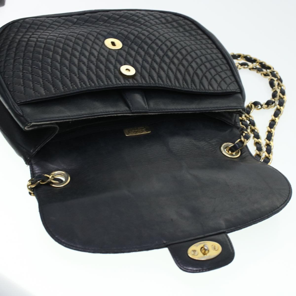 BALLY Shoulder Hand Bag Leather 2Set Black Navy Auth bs5144