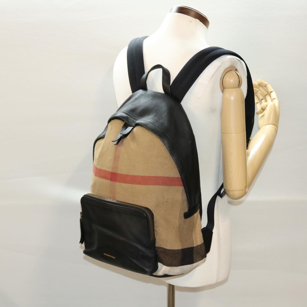 BURBERRY Backpack Canvas Leather Beige Auth bs5187