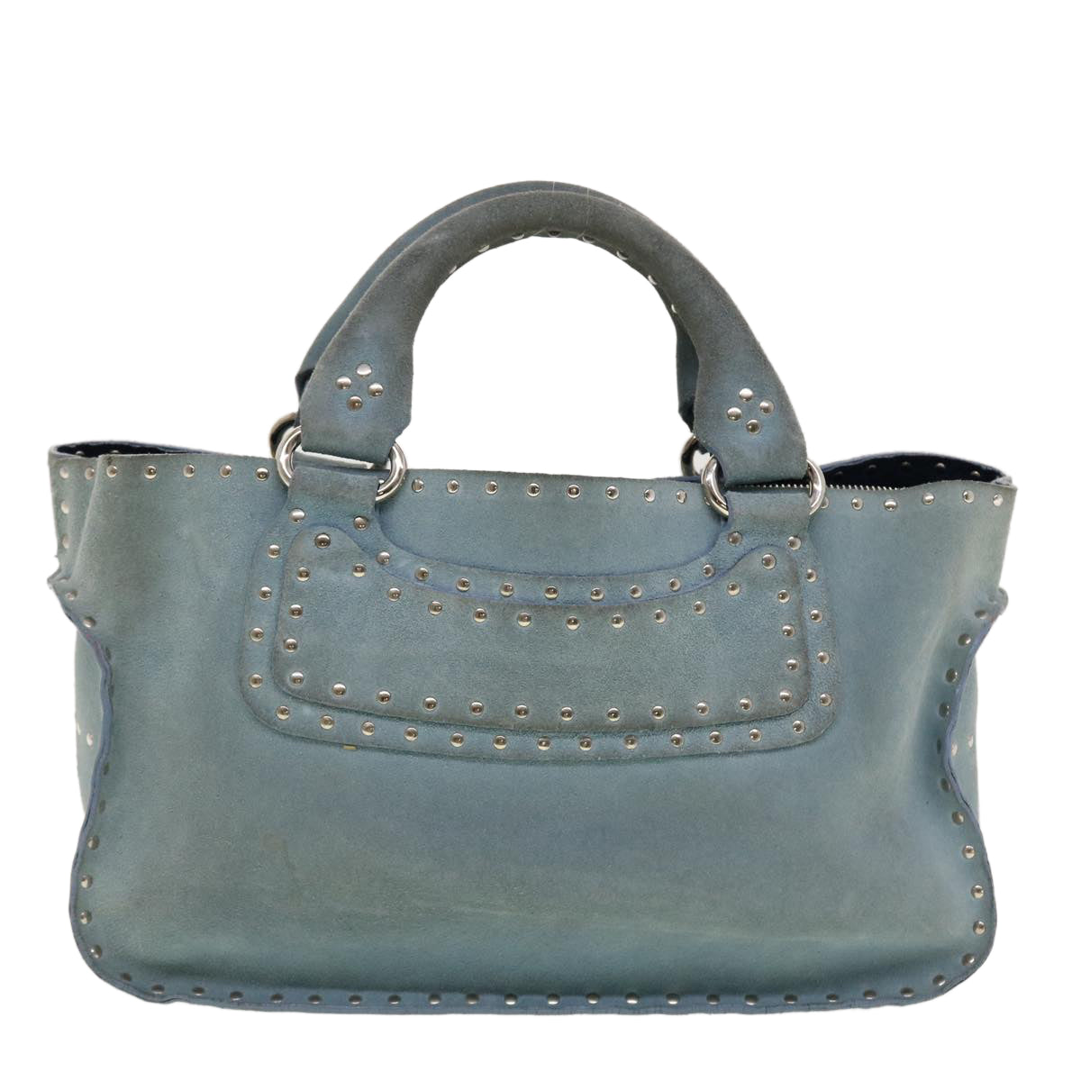 CELINE Hand Bag Suede Light Blue Auth bs5202