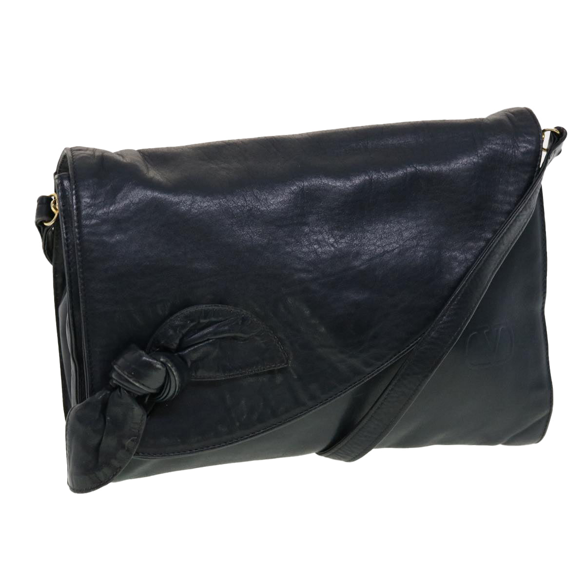 VALENTINO Shoulder Bag Leather Navy Auth bs5210
