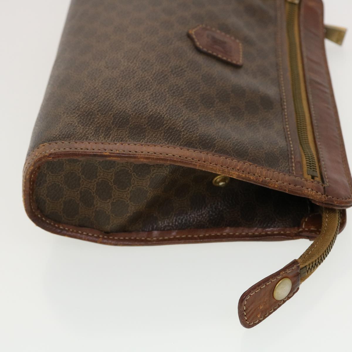 CELINE Macadam Canvas Clutch Bag PVC Leather Brown Auth bs5211