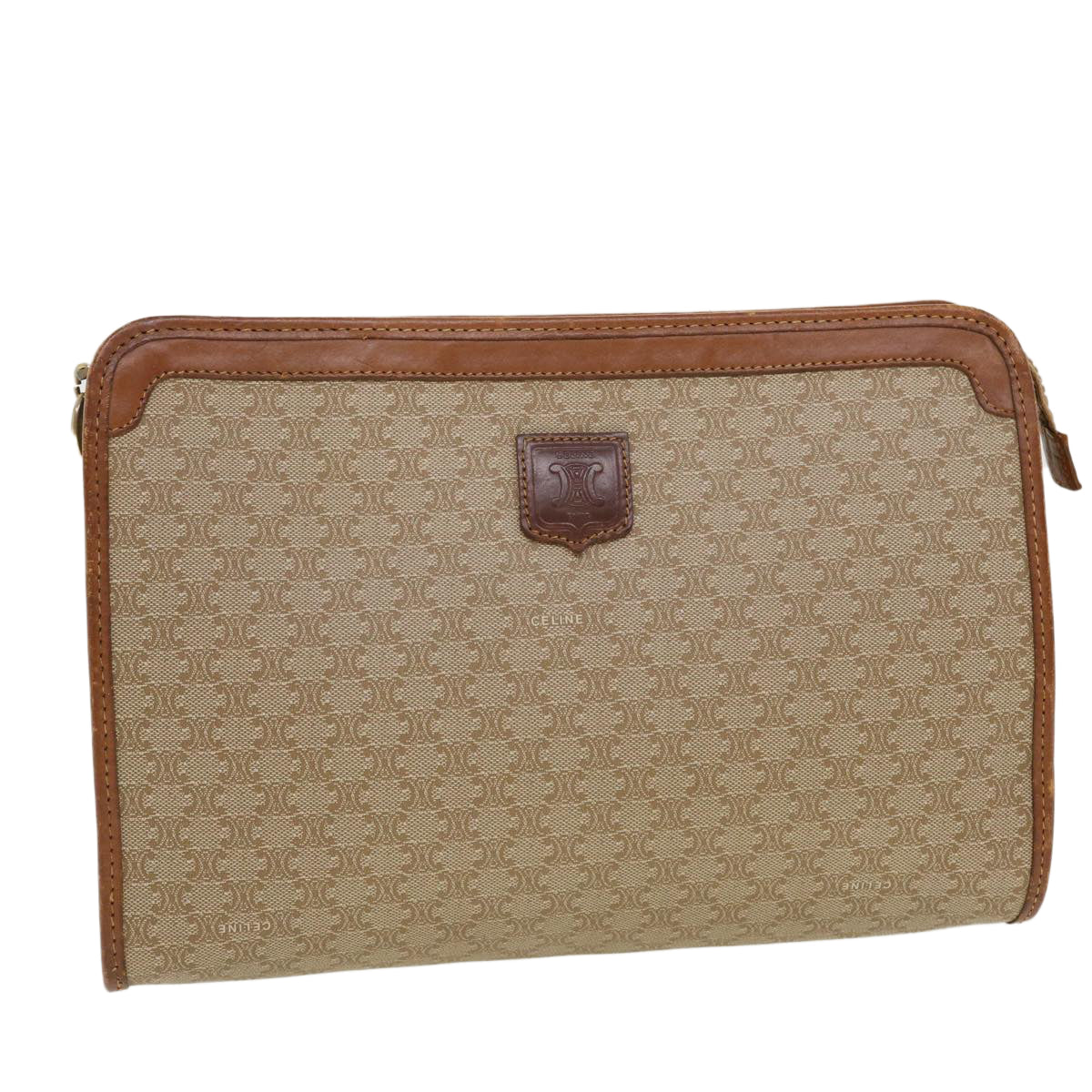CELINE Macadam Canvas Clutch Bag PVC Leather Beige Auth bs5212
