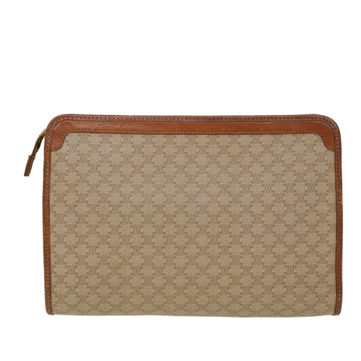 CELINE Macadam Canvas Clutch Bag PVC Leather Beige Auth bs5212 - 0