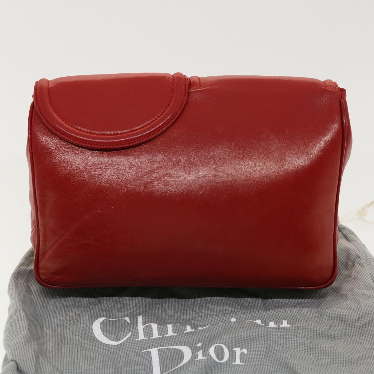 Christian Dior Clutch Bag Leather Red Auth bs5260