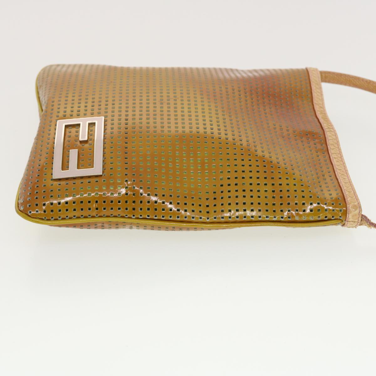 FENDI Shoulder Bag Patent leather Khaki 2813-26734-008 Auth bs5265