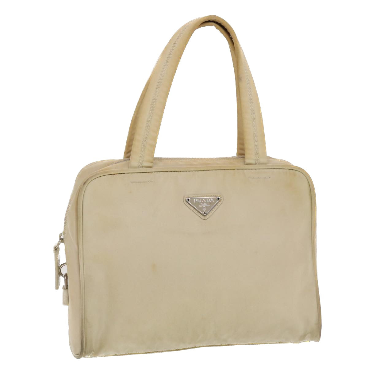 PRADA Hand Bag Nylon Beige Auth bs5267