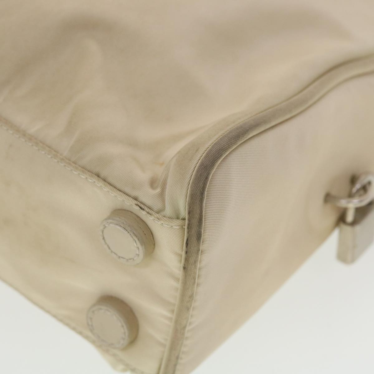 PRADA Hand Bag Nylon Beige Auth bs5267