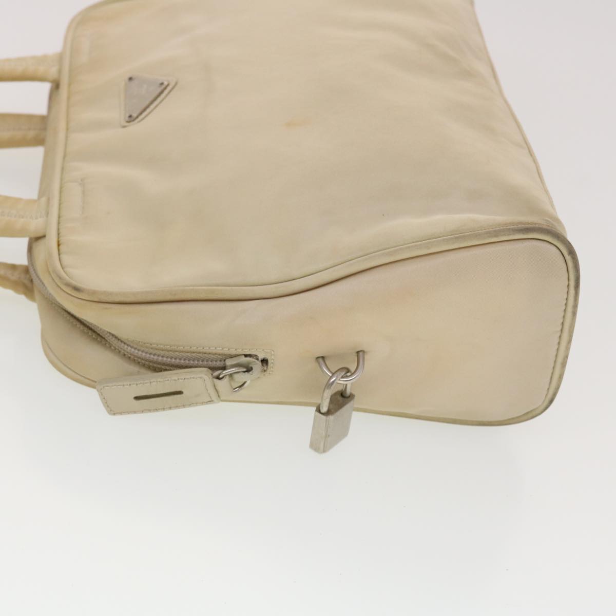PRADA Hand Bag Nylon Beige Auth bs5267