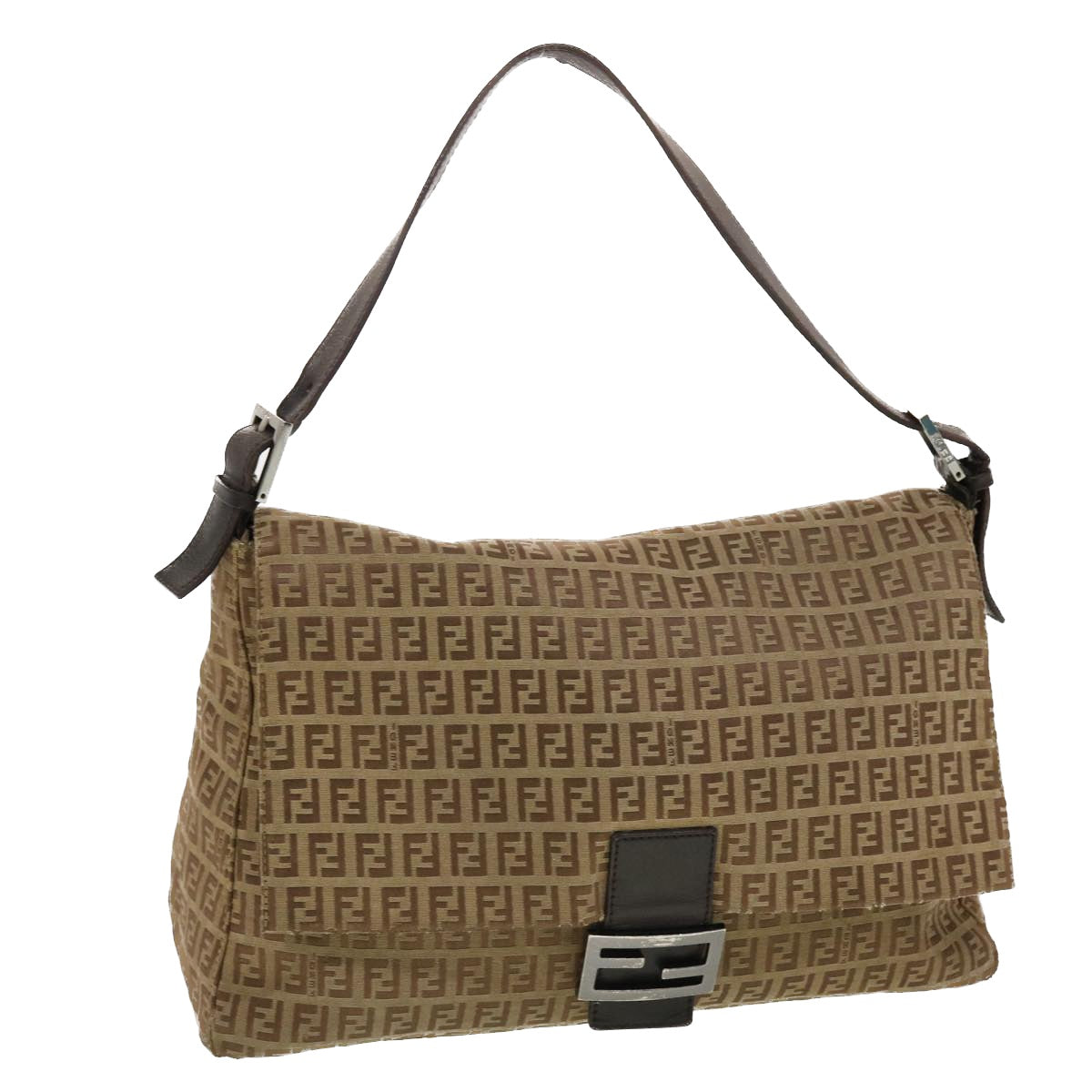 FENDI Zucchino Canvas Mamma Baguette Shoulder Bag Brown Auth bs5280