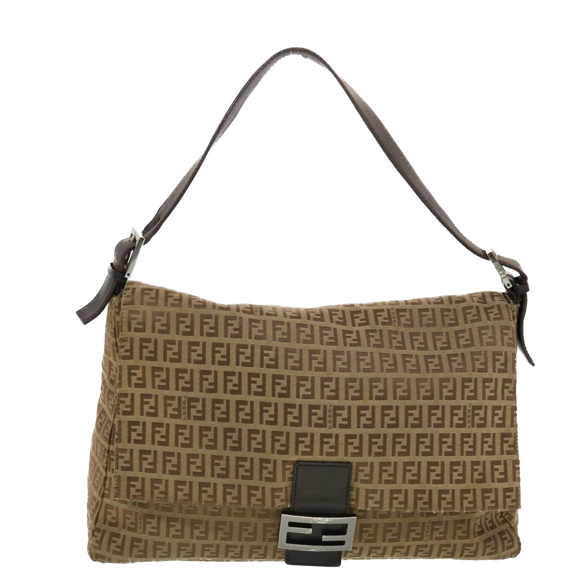 FENDI Zucchino Canvas Mamma Baguette Shoulder Bag Brown Auth bs5280