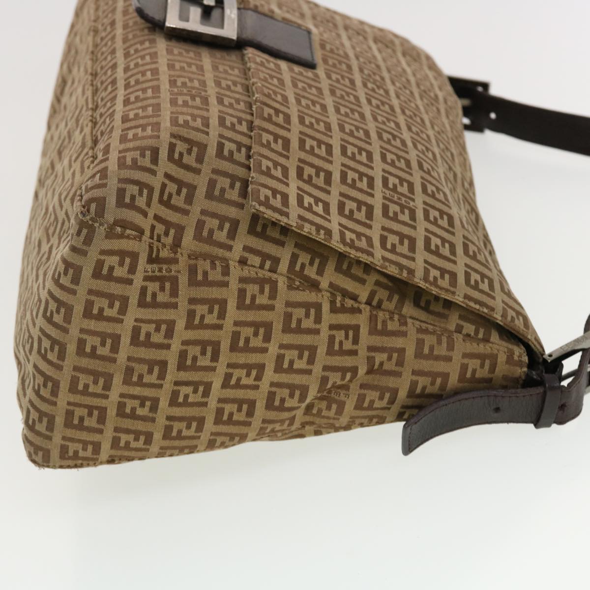 FENDI Zucchino Canvas Mamma Baguette Shoulder Bag Brown Auth bs5280