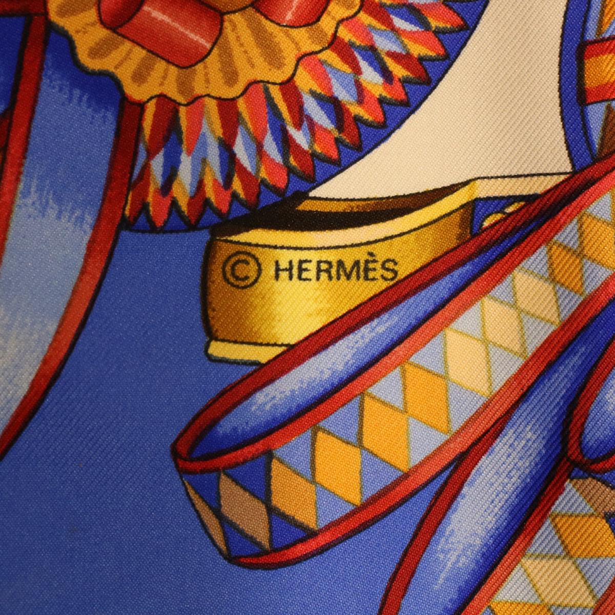 HERMES Carre 90 Scarf LESRUBANSDUCHEVAL Silk Blue Auth bs5293