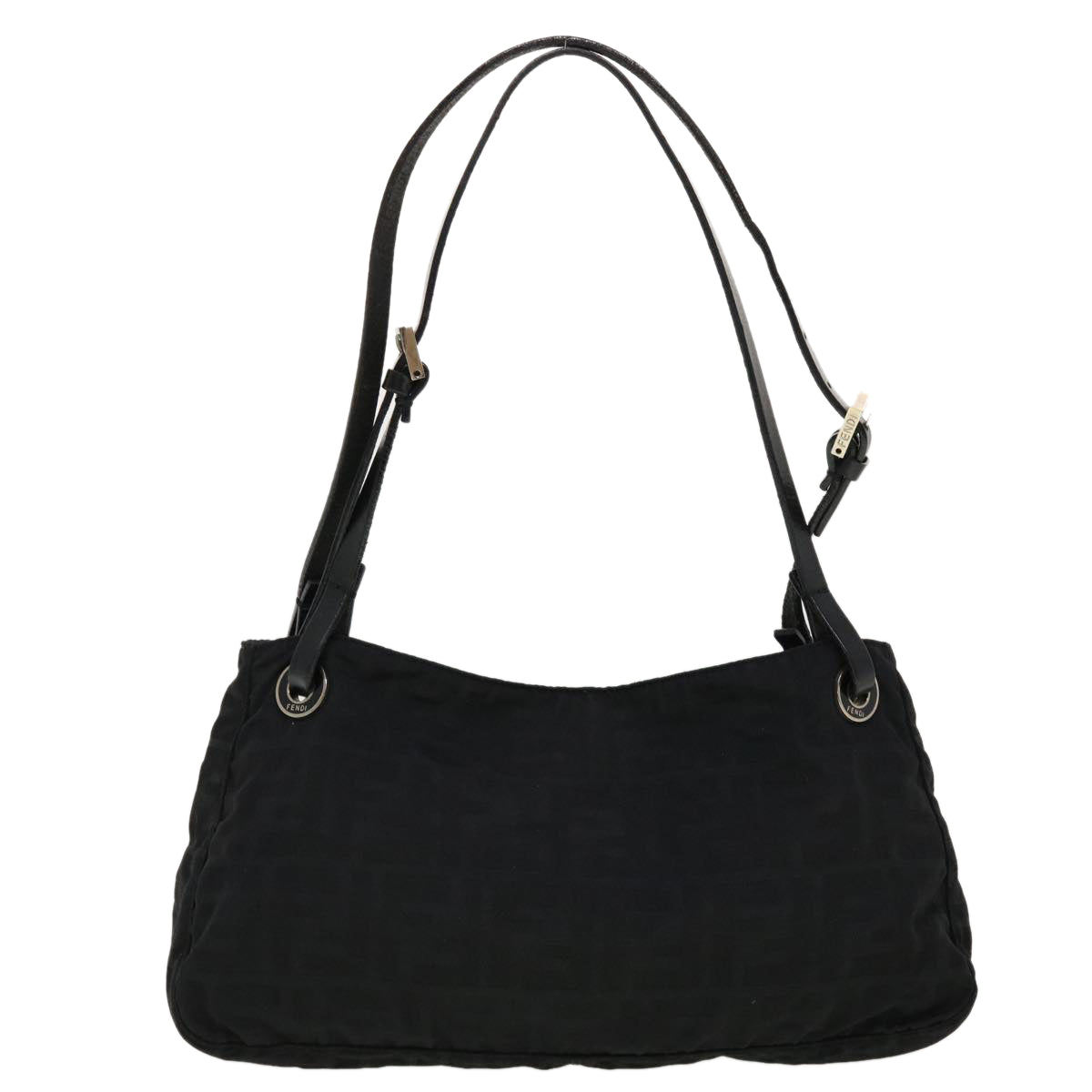 FENDI Zucca Canvas Shoulder Bag Black Auth bs5300