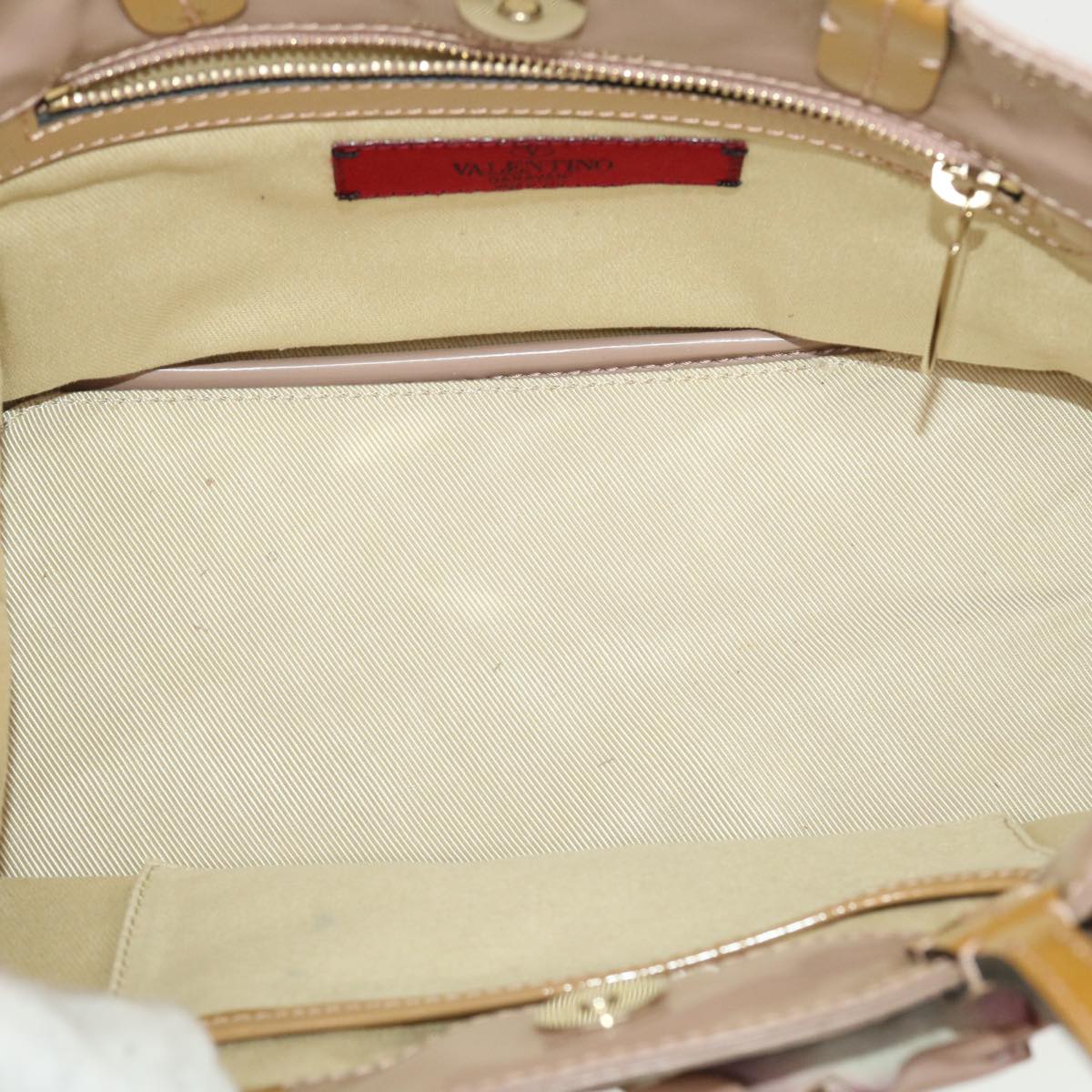 VALENTINO Flower Hand Bag Patent leather 2Set Black Beige Auth bs5312