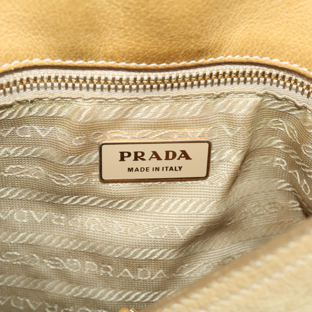 PRADA Shoulder Bag Leather Beige Auth bs5334