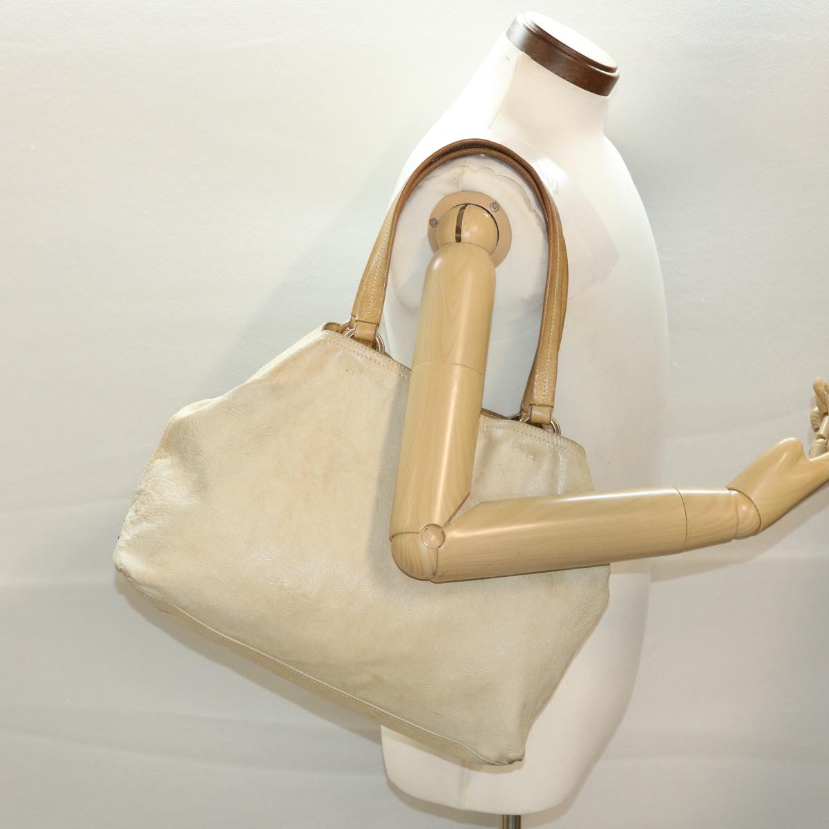 PRADA Shoulder Bag Leather Beige Auth bs5334