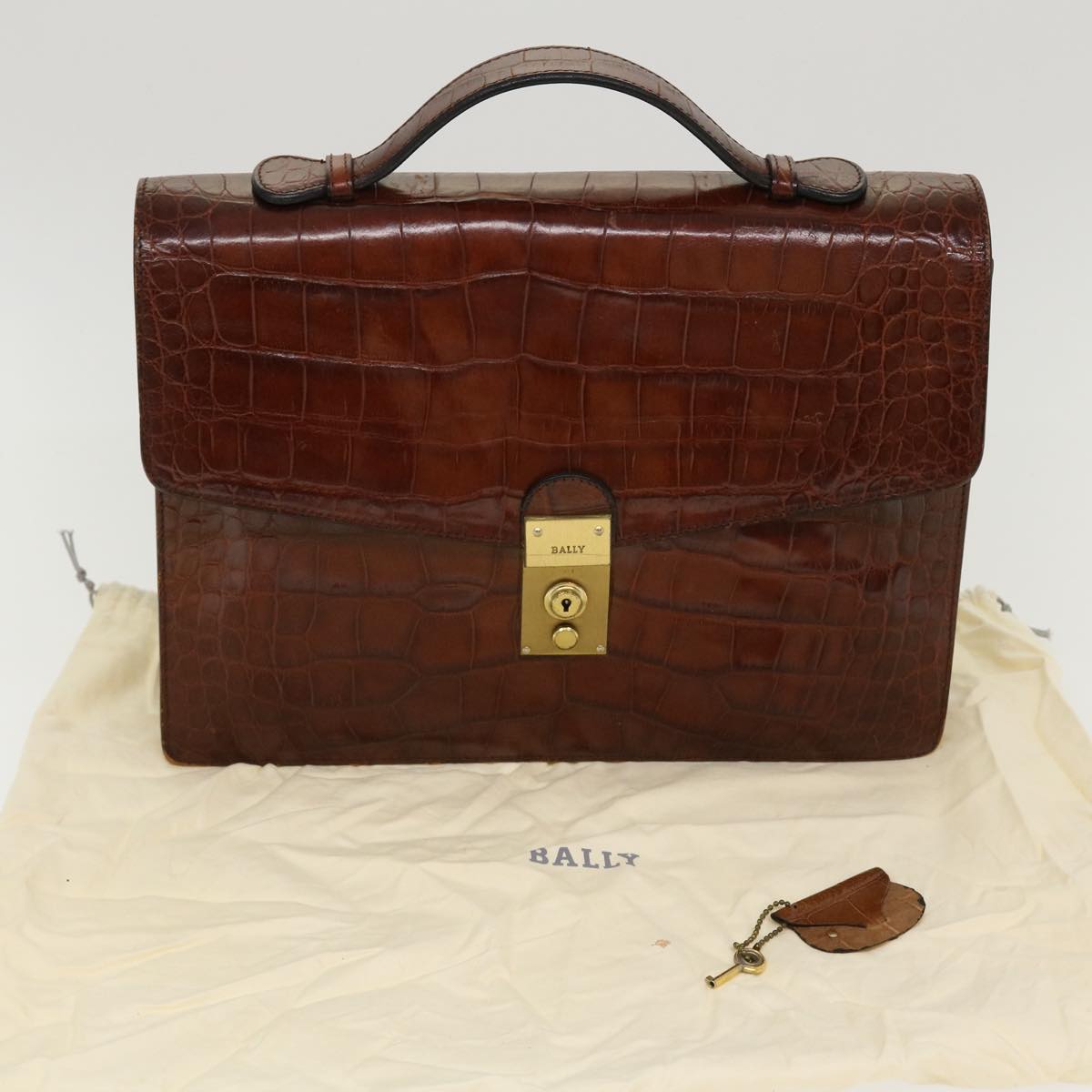 BALLY Business Bag Leather Brown Auth bs5349