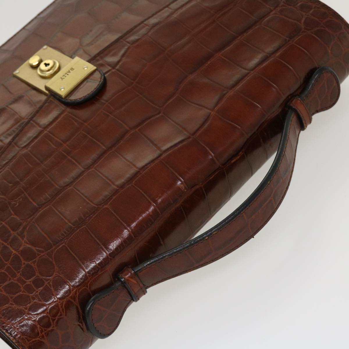 BALLY Business Bag Leather Brown Auth bs5349