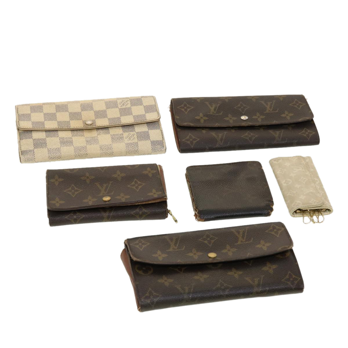 LOUIS VUITTON Monogram Damier Azur Key Case Wallet 6Set Beige LV Auth bs5368