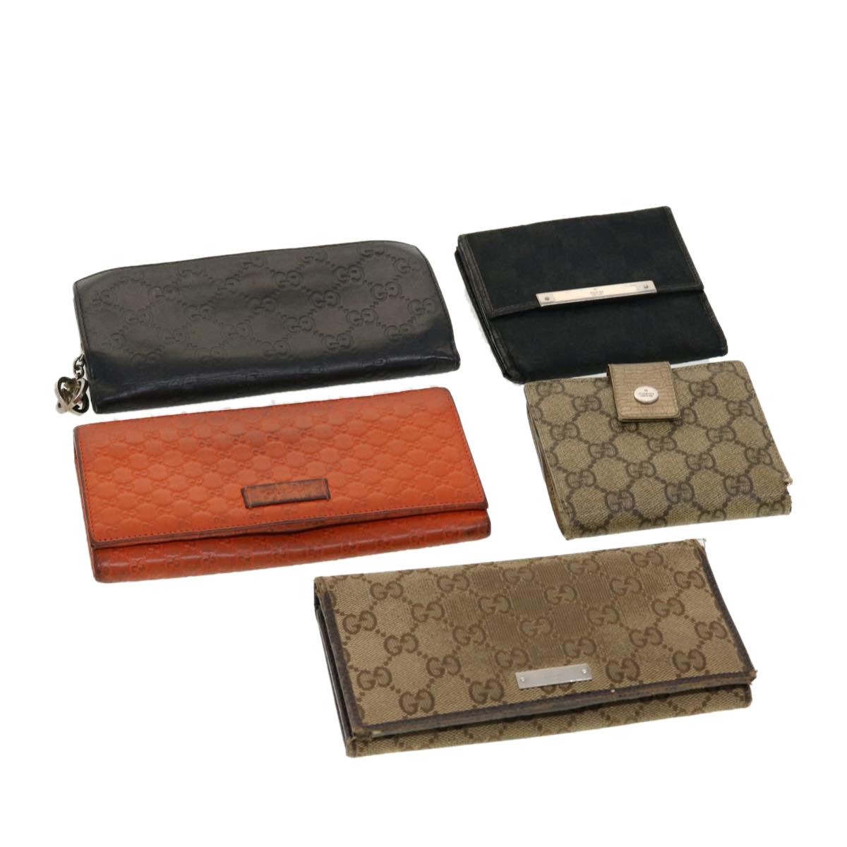 GUCCI GG Canvas Wallet Leather 5Set Black Orange beige Auth bs5373