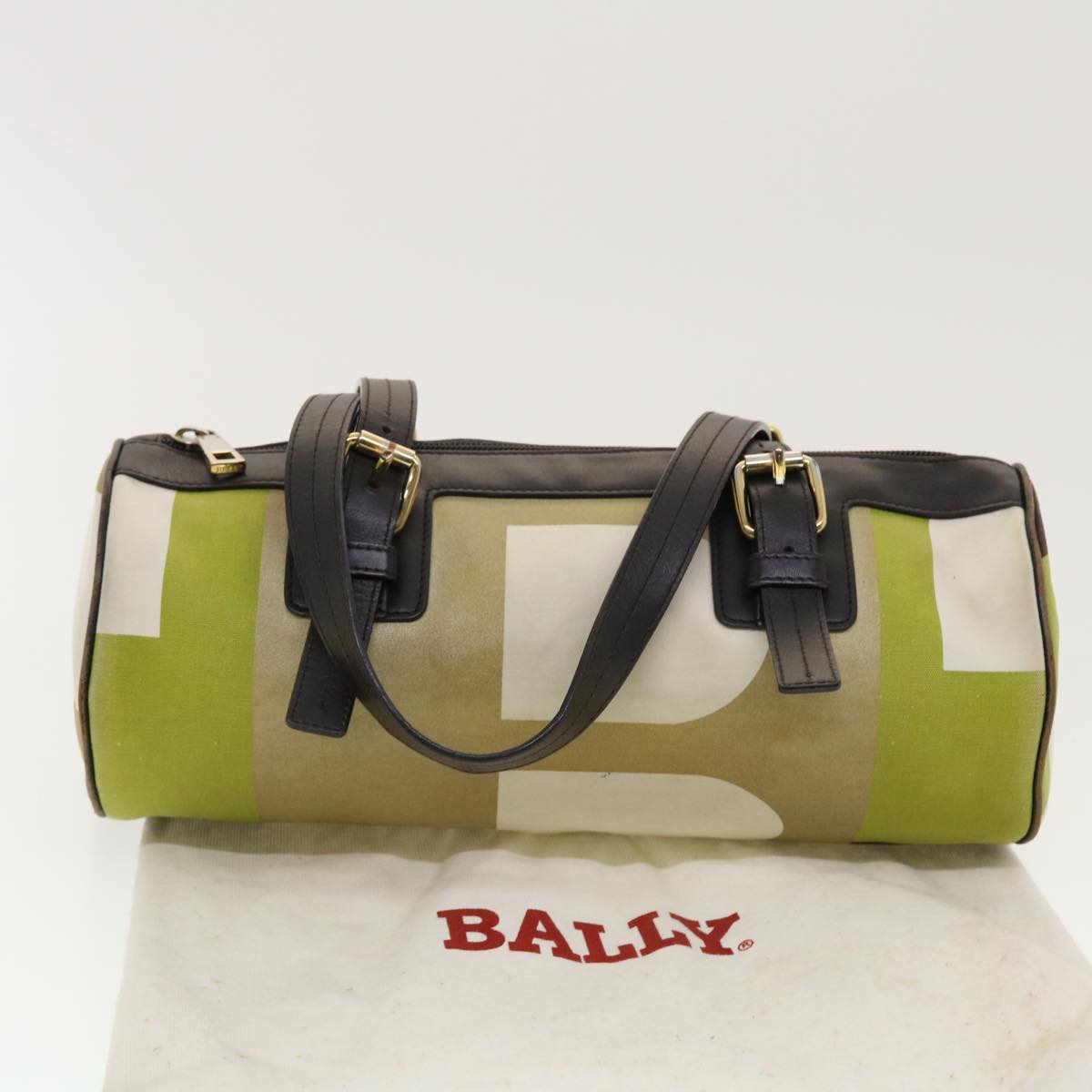 BALLY Hand Bag Canvas Green Auth bs5388