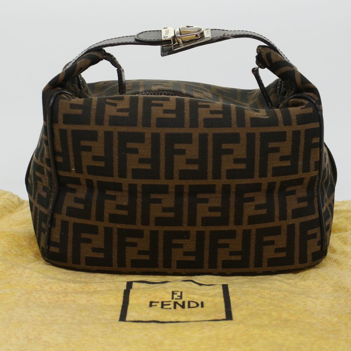 FENDI Zucca Canvas Hand Bag Black Brown Auth bs5402