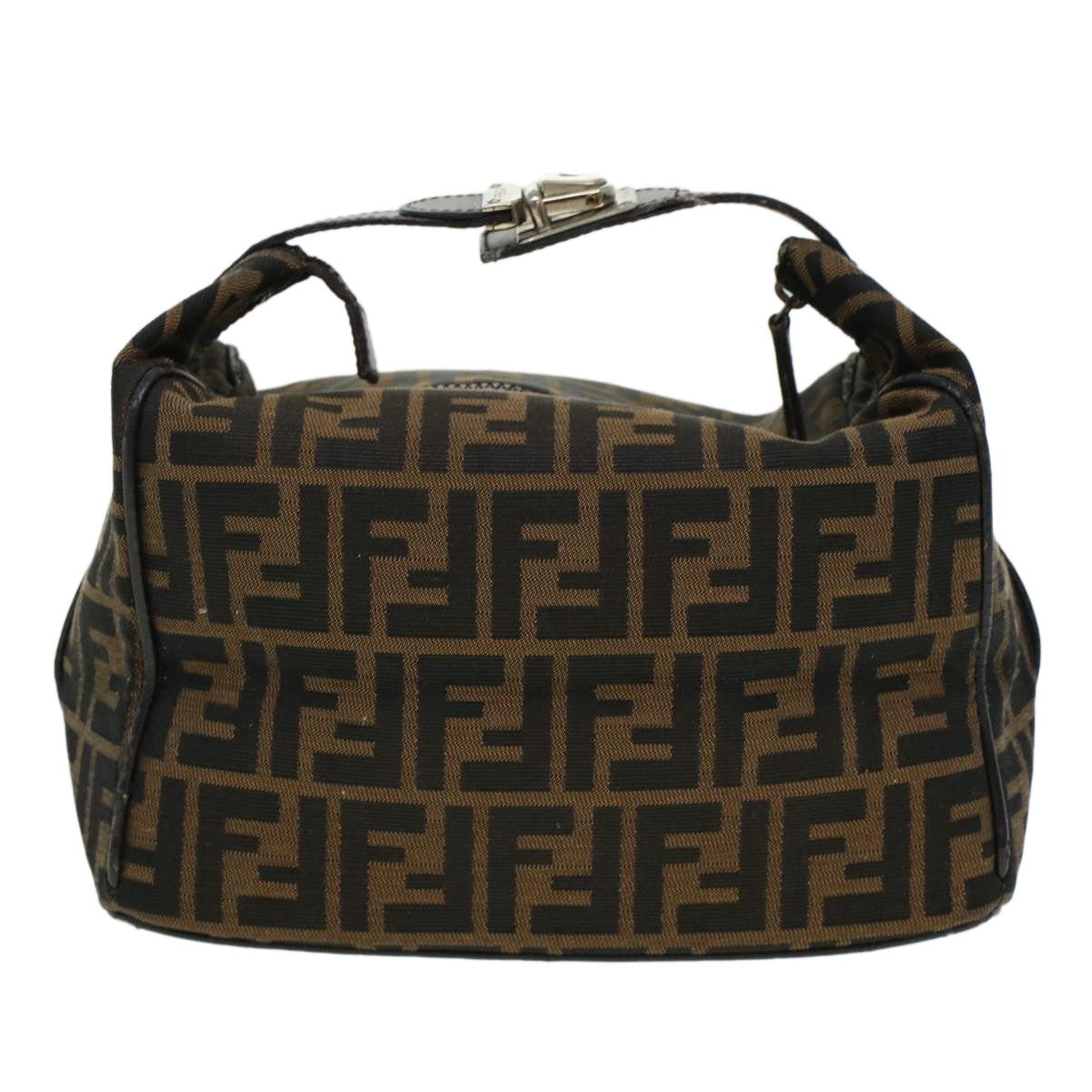 FENDI Zucca Canvas Hand Bag Black Brown Auth bs5402