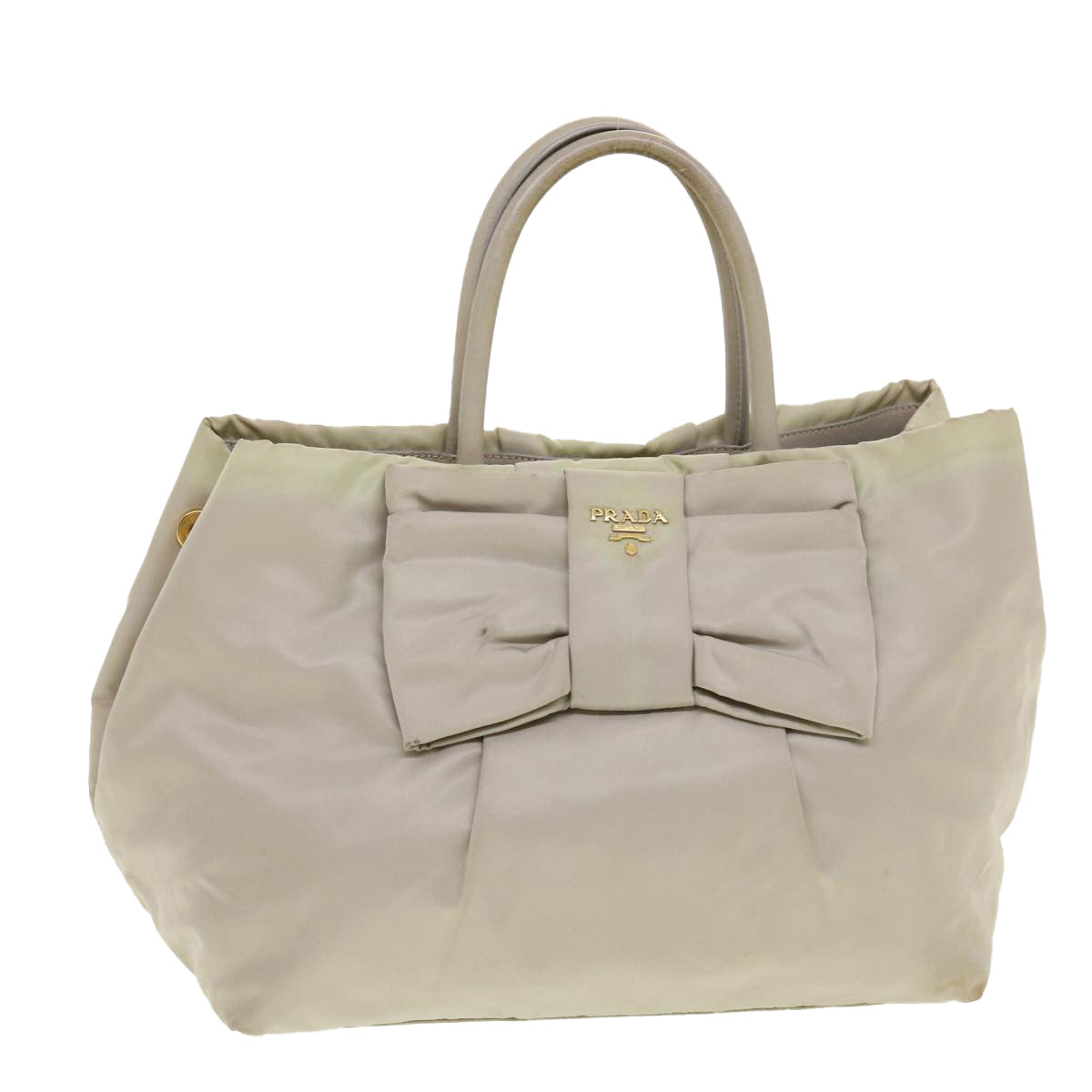 PRADA Hand Bag Nylon Beige Auth bs5442