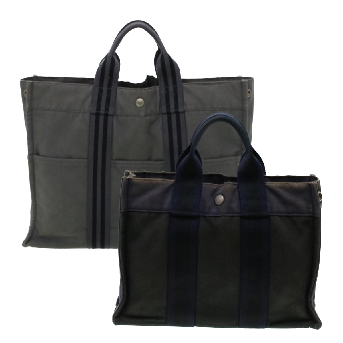 HERMES Her Line Fourre Tout Hand Bag Canvas 2Set Gray Auth bs5456