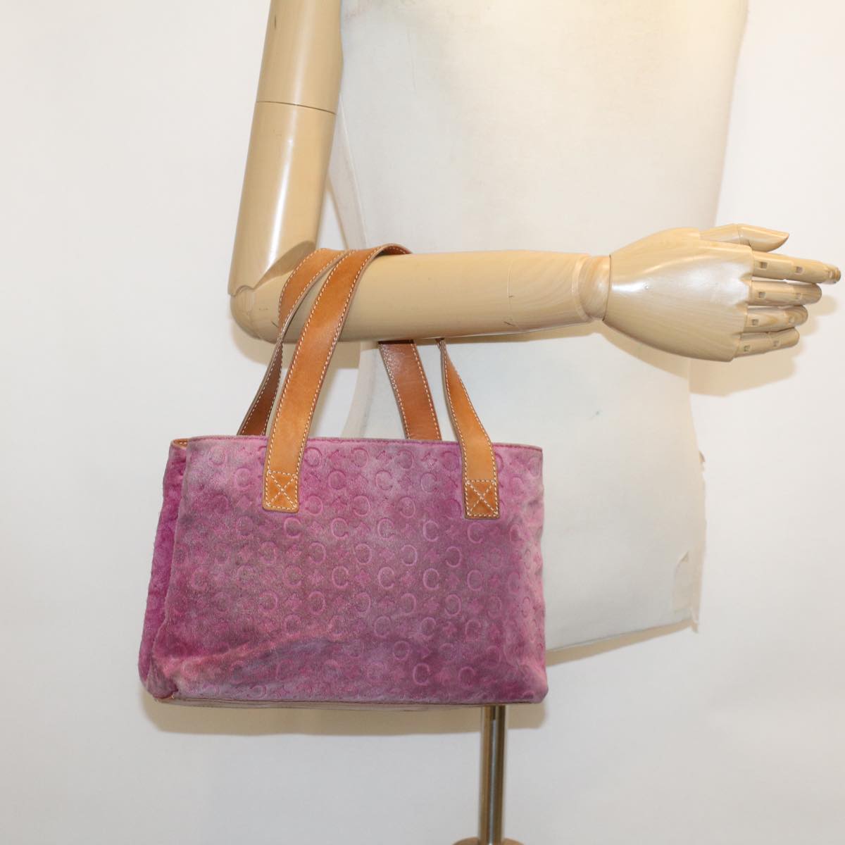 CELINE C Macadam Canvas Hand Bag Pink Auth bs5460
