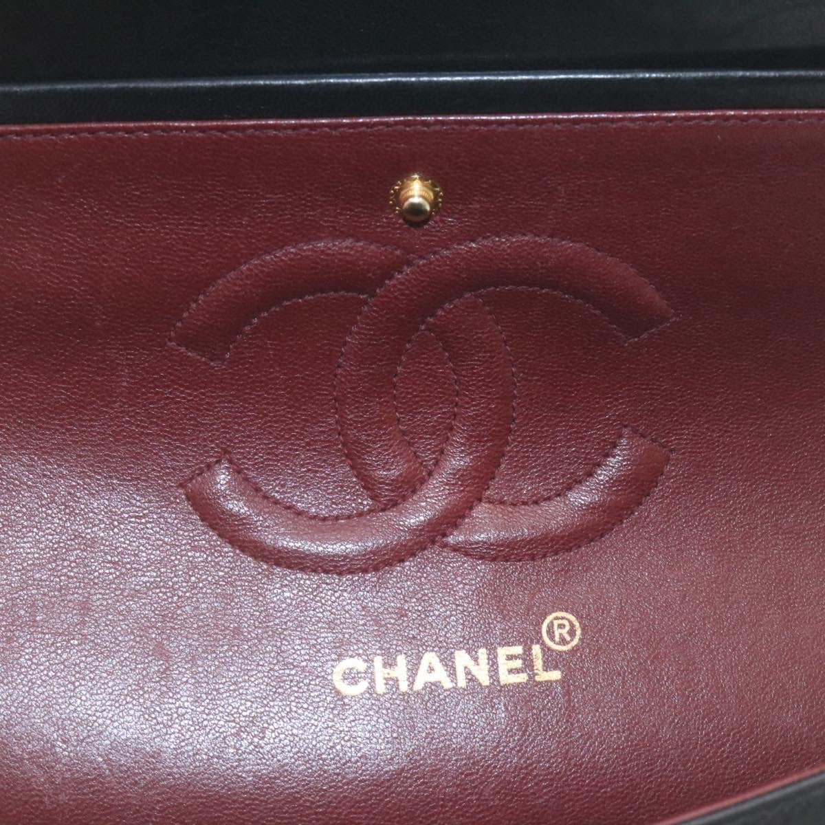 CHANEL Classic Matelasse 25 Chain Flap Shoulder Bag Lamb Skin Black Auth bs548A