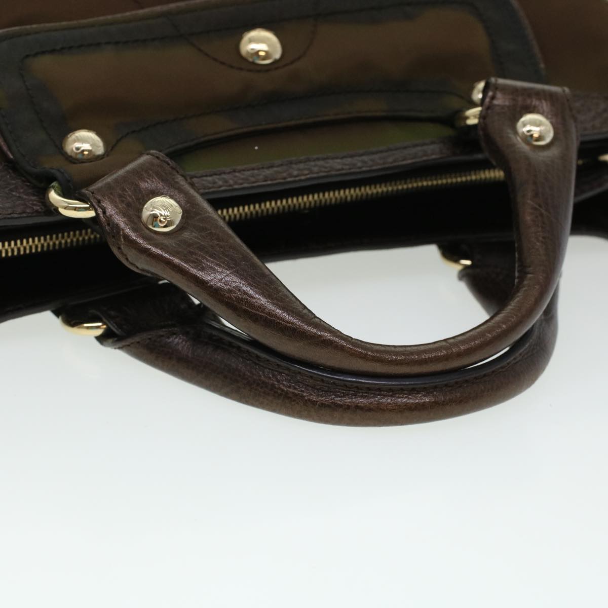CELINE Hand Bag Nylon Brown Auth bs5493