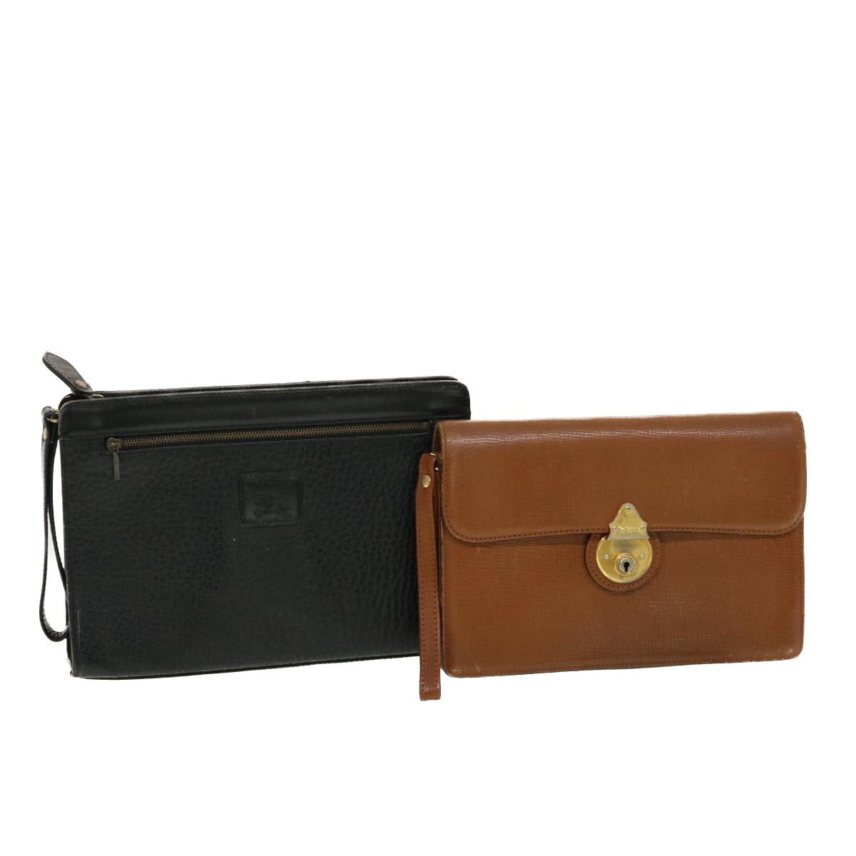 Burberrys Clutch Bag Leather 2Set Black Brown Auth bs5495