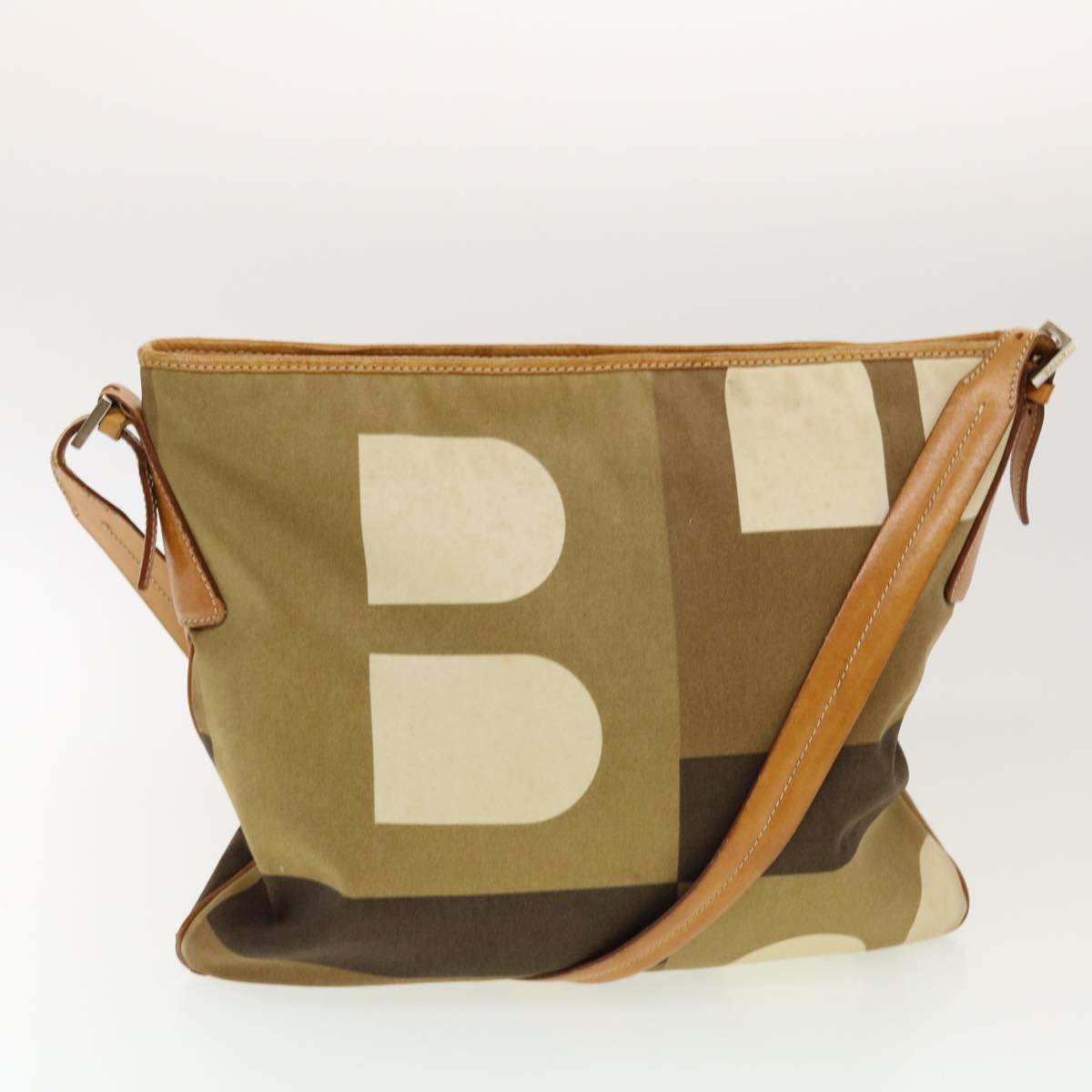 BALLY Shoulder Bag Canvas Leather 2Set Brown Khaki Auth bs5498