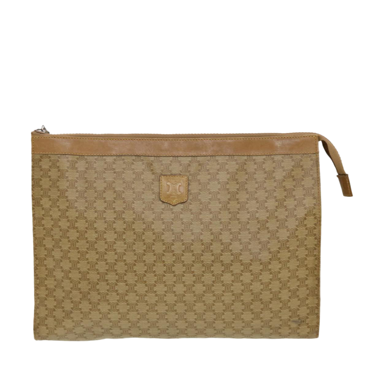 CELINE Macadam Canvas Clutch Bag PVC Leather 2Set Beige Brown Auth bs5507 - 0