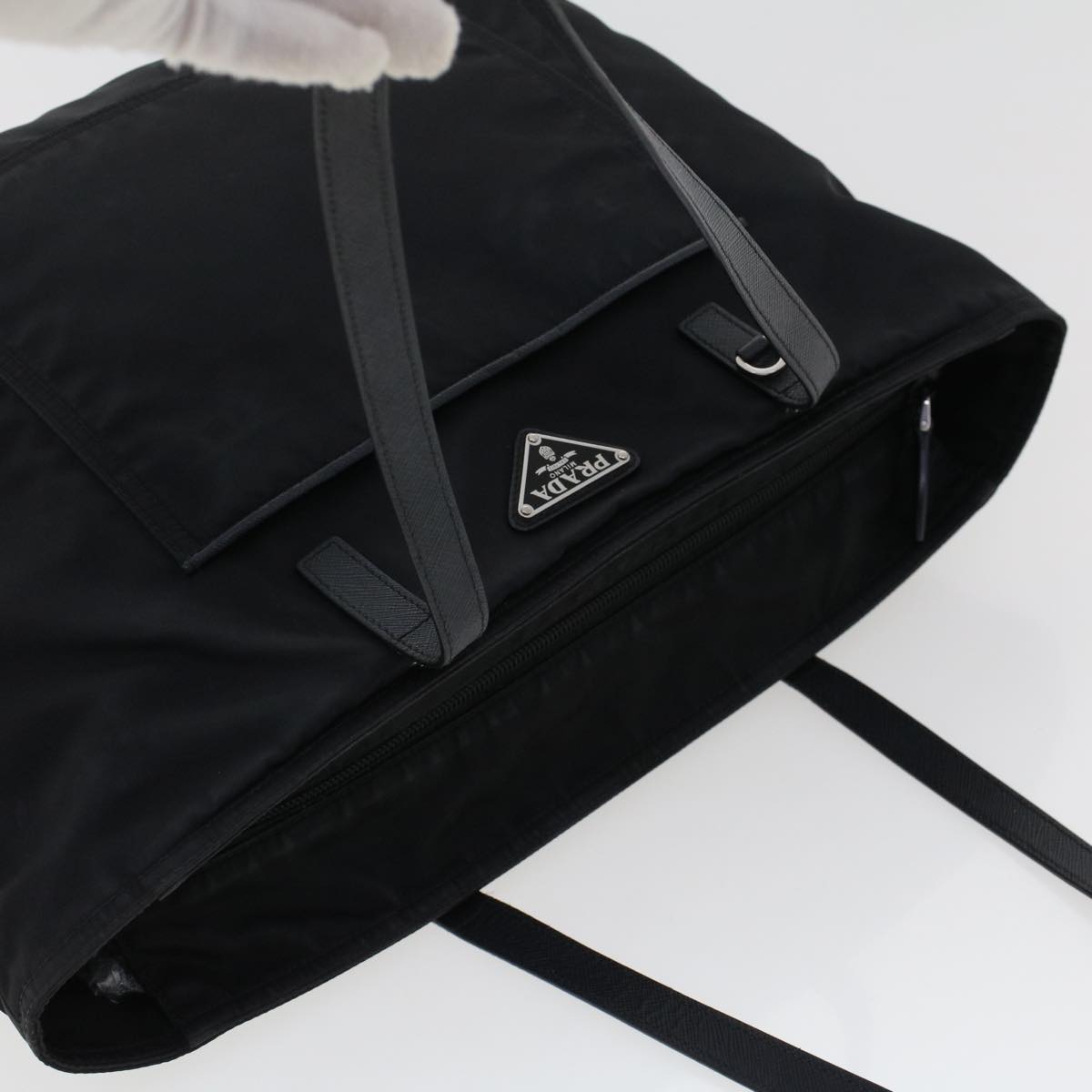 PRADA Tote Bag Nylon Leather Black Auth bs5533