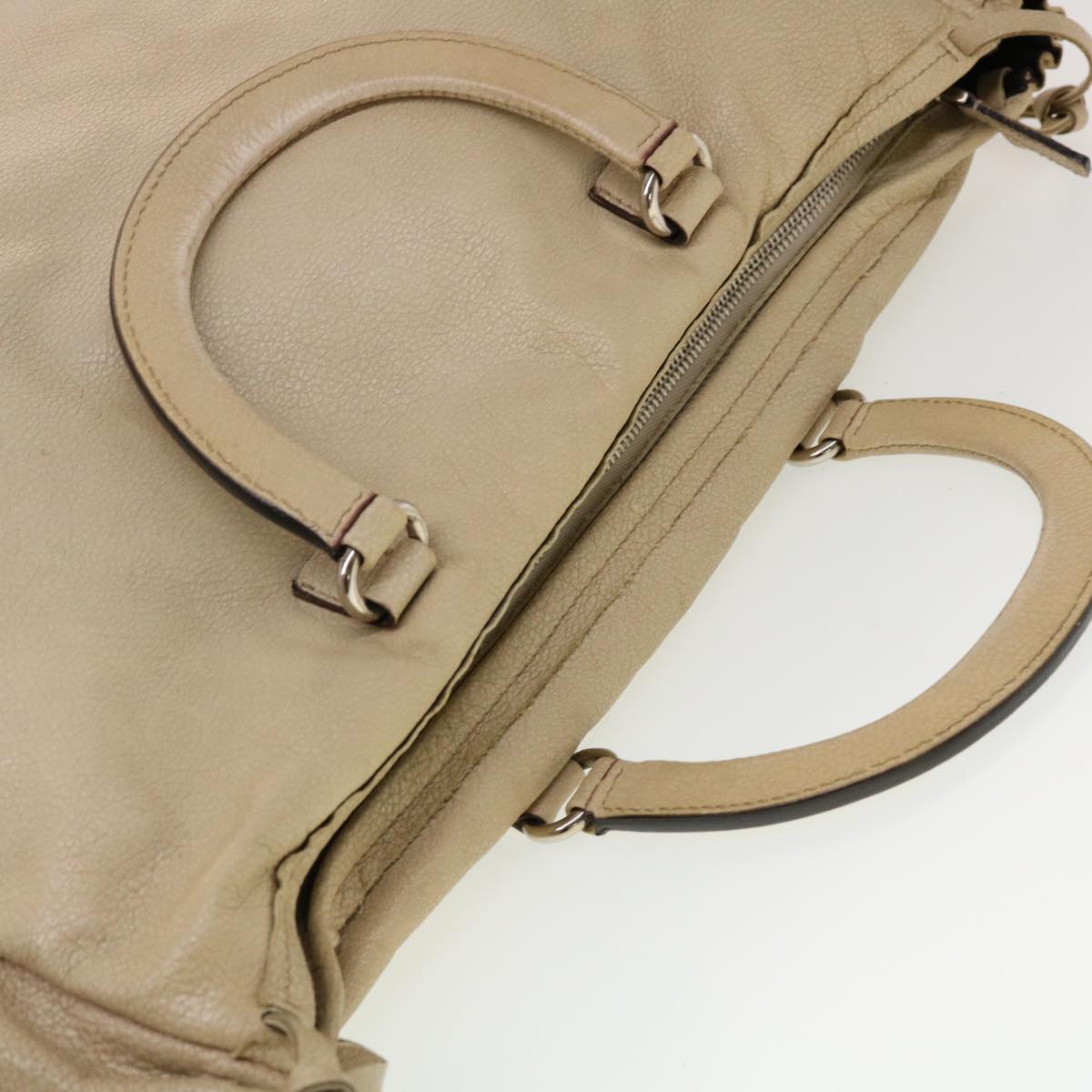 PRADA Hand Bag Leather Beige Auth bs5551