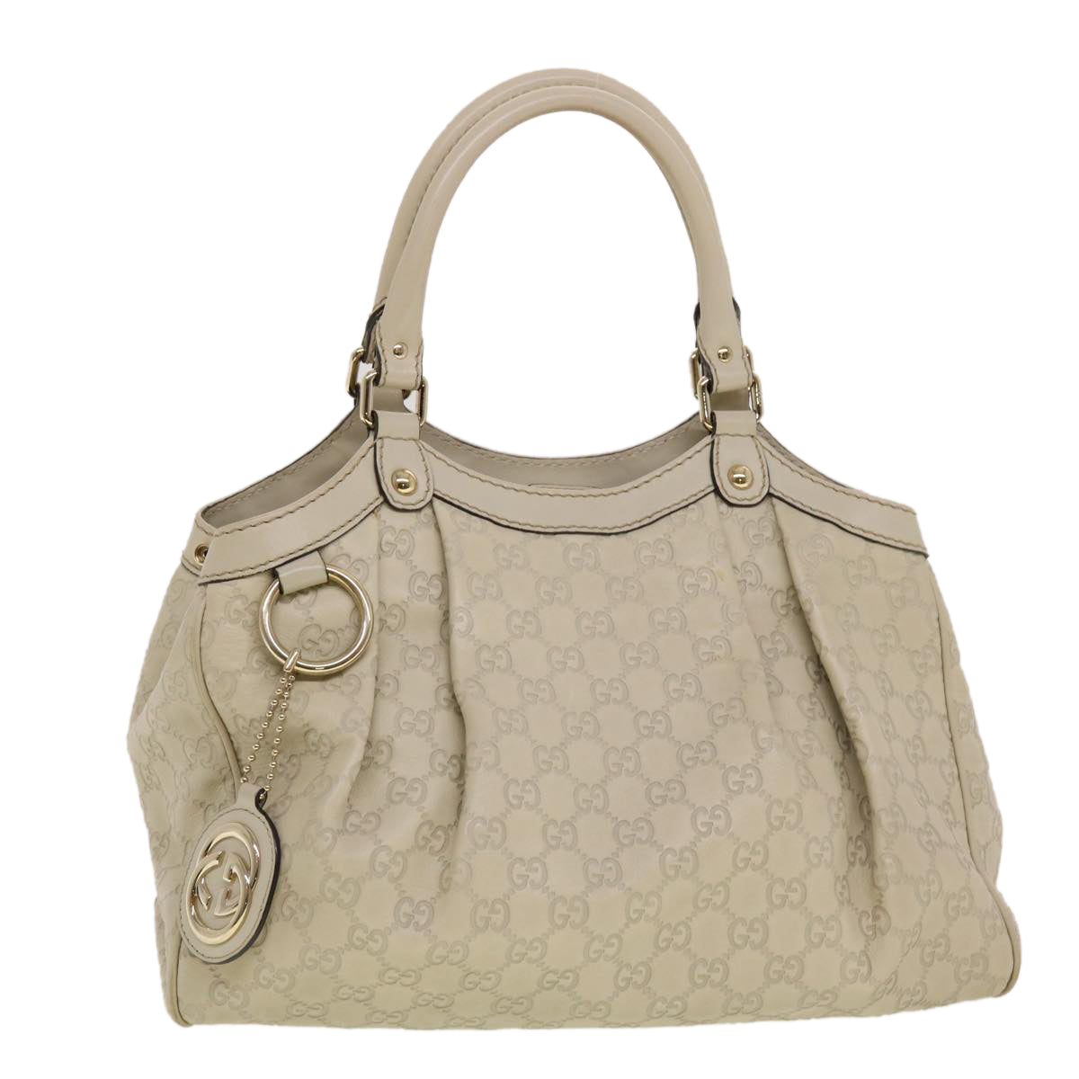 GUCCI Guccissima Hand Bag Leather White 211944 Auth bs5554