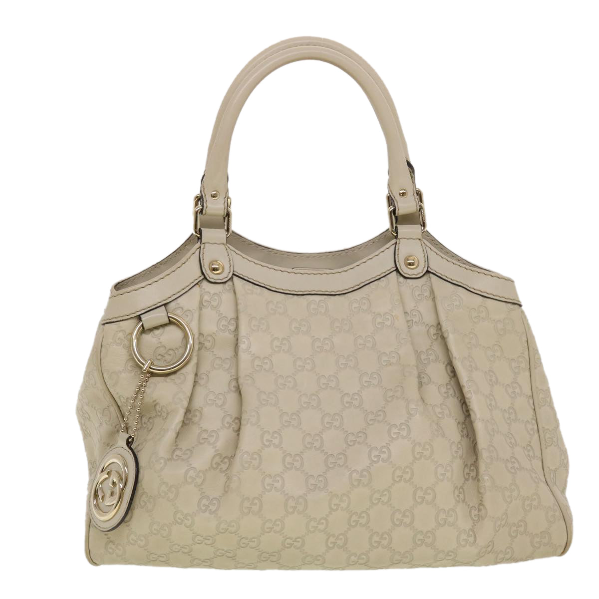 GUCCI Guccissima Hand Bag Leather White 211944 Auth bs5554