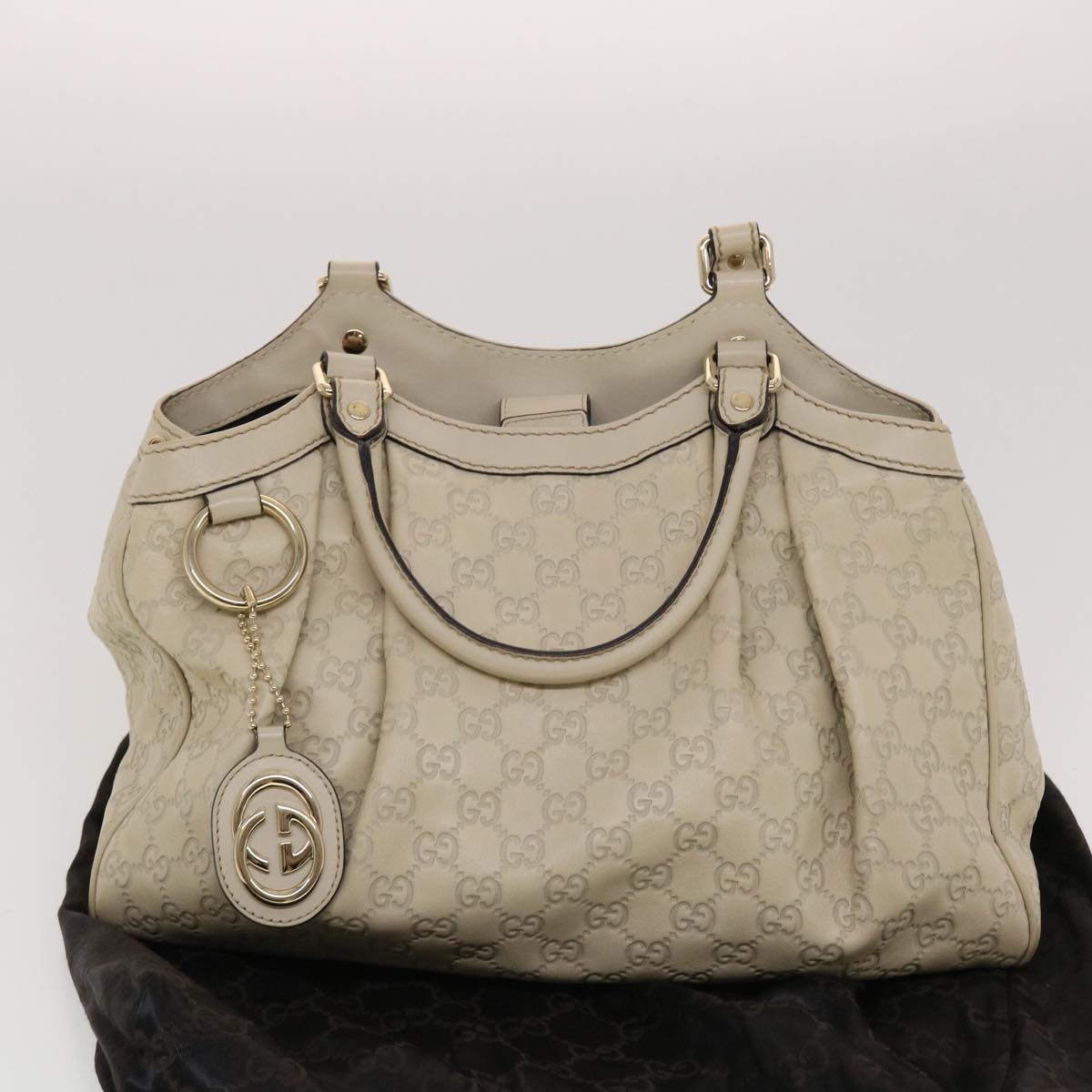 GUCCI Guccissima Hand Bag Leather White 211944 Auth bs5554