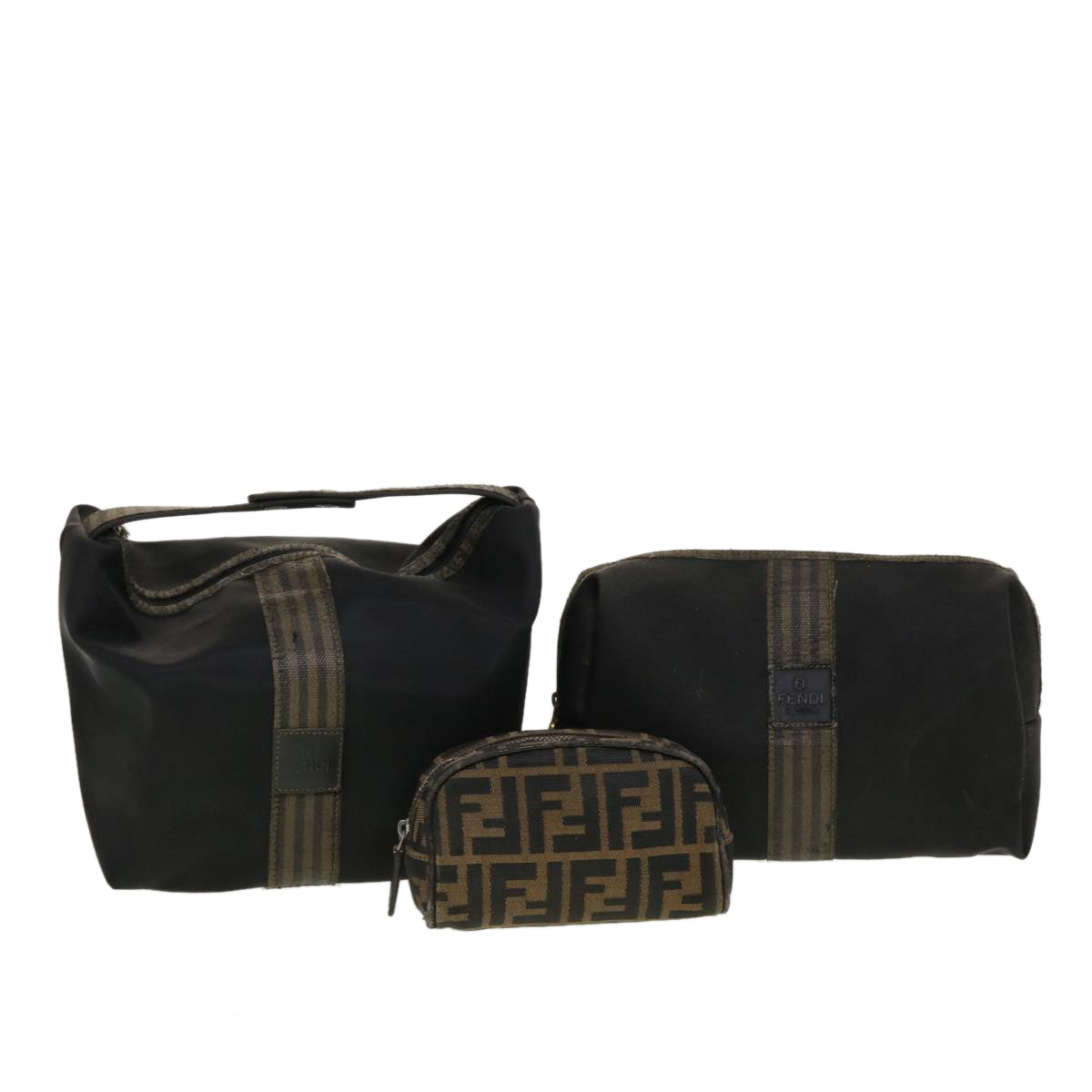 Zucca Pecan Canvas Pouch 3Set Black Brown Auth bs5564