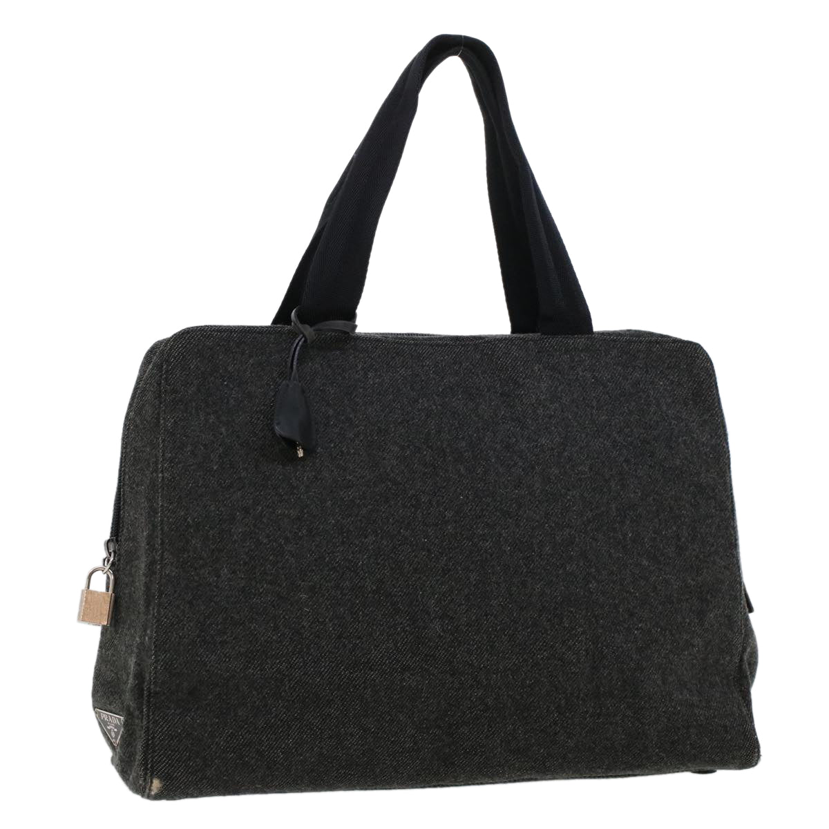 PRADA Hand Bag Wool Gray Auth bs5565