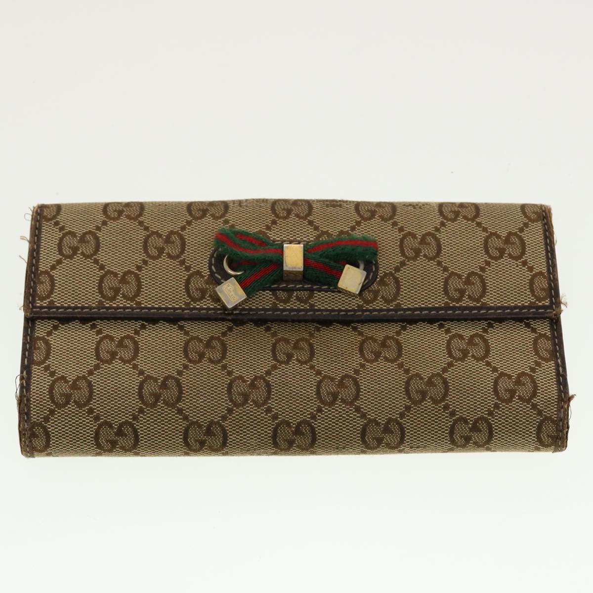 GUCCI GG Canvas Web Sherry Line Pouch Wallet 3Set Beige Red Green Auth bs5568