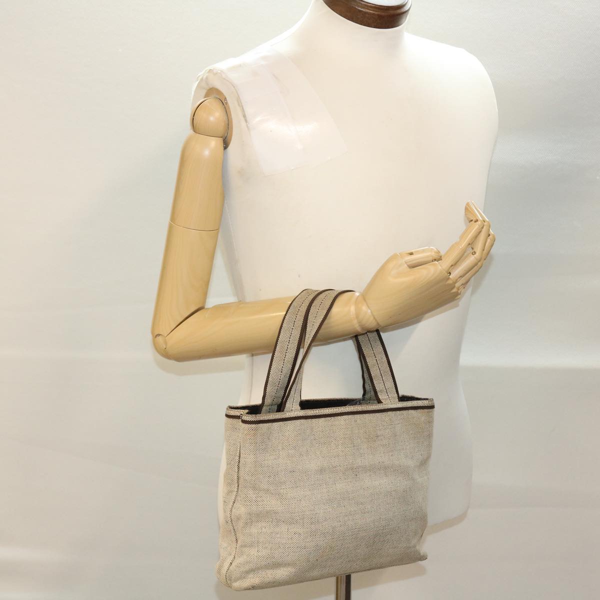 PRADA Hand Bag Canvas Gray Auth bs5598